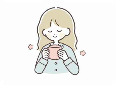 ハーブティでリラックスするパジャマの女性 女性,若い,大人,女子,リラックス,パジャマ,ハーブティー,就寝前,癒し,穏やかのイラスト素材