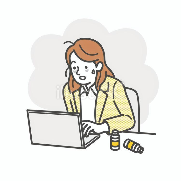 残業で疲労困憊する女性会社員 会社員,女性,残業のイラスト素材