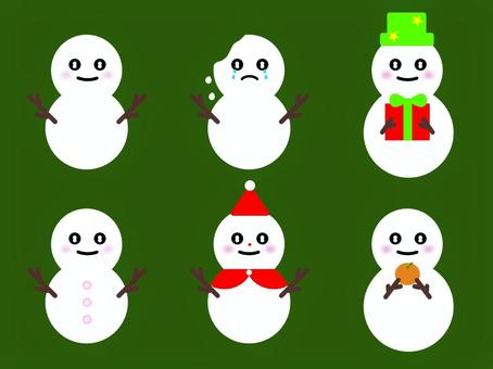 雪だるま(縁なし)_2 雪だるま,冬,雪,かわいい,サンタ帽,詰め合せ,枝,クリスマス,プレゼントのイラスト素材