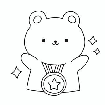 メダルを付けたくま メダル,くま,おめでとう,運動会,実績,動物,モノトーン,塗り絵,可愛い,ゆるいのイラスト素材