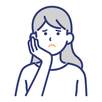 頬に手をあてる不安顔な女性 不安,心配,不調,疲れ,頬,手,女性,イラスト,ベクター,シンプルのイラスト素材