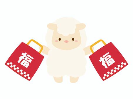 羊と福袋、初売り・正月・年賀状素材11 ひつじ,福袋,初売り,未,干支,年賀状,羊,動物,ヒツジ,正月のイラスト素材