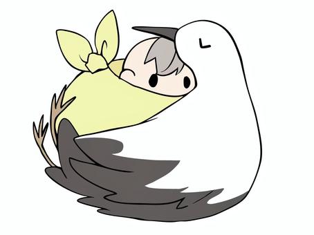 コウノトリが運ぶ 赤ちゃん コウノトリが運ぶ 赤ちゃん 赤ちゃん,コウノトリ,鳥,主線あり,イメージ,動物,白背景,背景透過,ゆるかわ,かわいいのイラスト素材