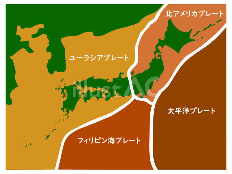 日本列島周辺の４つの海底プレート 地震,海底プレート,防災のイラスト素材