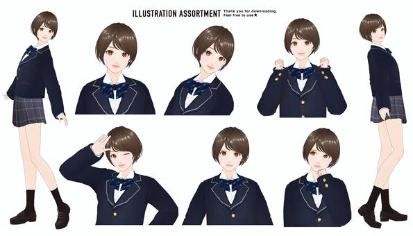 Uniform girl illustration set, JPG and PNG Uniform girl illustration set, , JPG and PNG