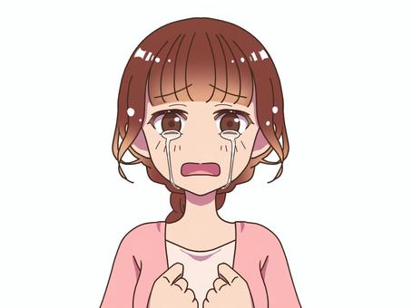 涙の女の子 - 泣く 女の子,女,キャラクター,ミニキャラ,sdキャラ,茶髪,かわいい,悲しい,涙,泣くのイラスト素材