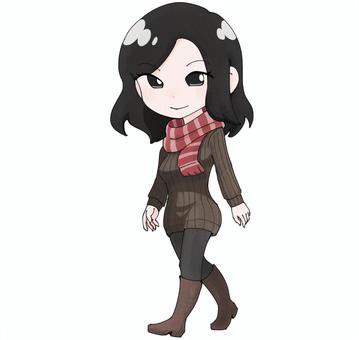 ニットワンピースの女性2 女性,女子,女の子,主婦,ニット,ニットワンピース,セーター,冬,秋,11月のイラスト素材