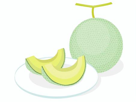 マスクメロン-2 メロン,マスクメロン,果物,丸ごと,カット,皿,網目,瓜科,甘い,断面のイラスト素材