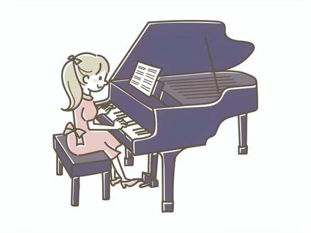 ピアノを弾く少女 ピアノ,演奏,発表会,女の子,子ども,人物,線画,習い事,発表,ドレスのイラスト素材