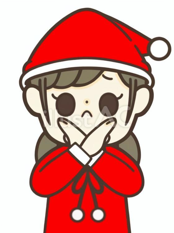 手で✕を作る サンタの服を着た女性 人物,女性,サンタのイラスト素材