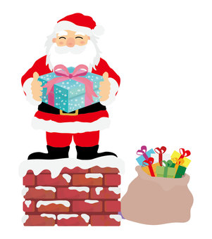 プレゼントをもつサンタクロース2 サンタクロース,クリスマス,12月,おじいさん,ひげ,聖夜,かわいい,シンプル,冬,プレゼントのイラスト素材