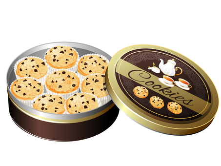 クッキー缶（チョコチップクッキー） クッキー缶,クッキー,缶,スイーツ,料理,食べ物,チョコチップクッキー,チョコレートのイラスト素材