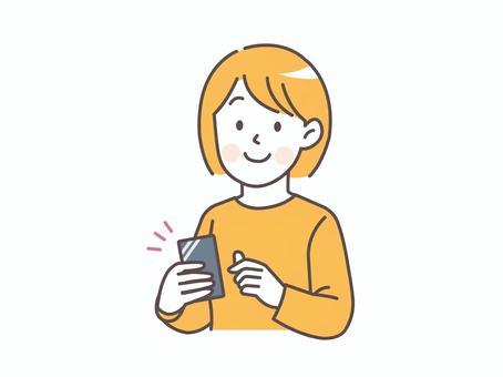 스마트폰을 조작하는 여성, 그림, 여성, 단순, JPG, PNG 및 AI