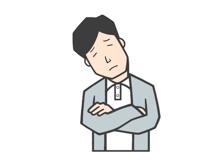 考えがまとまらず悩む男性のアイコン 男性,手描き,ポーズ,悩む,黒髪,長袖,腑に落ちない,受け入れがたい,疑念,解せないのイラスト素材