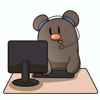 電話対応する動物 電話対応する動物 動物,クマ,ヘッドフォン,pc,キーボードのイラスト素材