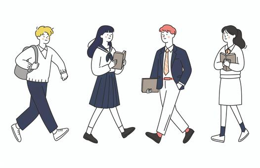 長袖制服の学生男女セット 学生,高校生,中学生,制服,長袖,通学,登校,学校,勉強,本のイラスト素材
