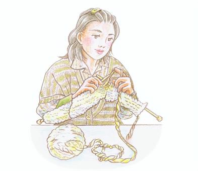 編み物をする人、手編み 編み物,手編み,毛糸,セーター,秋,冬,手作り,棒針編み,ニット,挿絵のイラスト素材