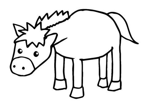 かがむ馬（モノクロ） 馬,動物,シンプル,かわいい,白背景,全身,哺乳類,草食動物,家畜,午のイラスト素材