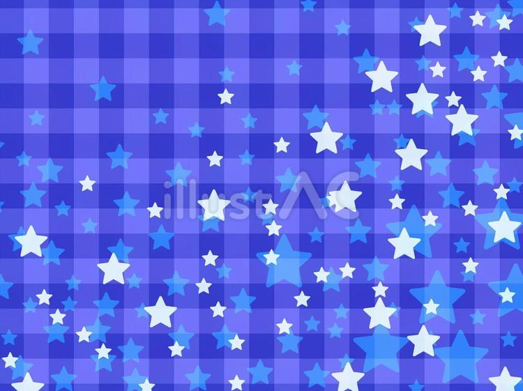 青いチェック柄と星の背景 ギンガムチェック柄,星,パターンのイラスト素材