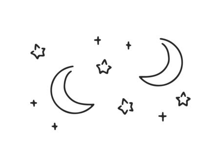 [Single item] Monochrome crescent moon and starry sky illustration, , JPG, PNG and AI