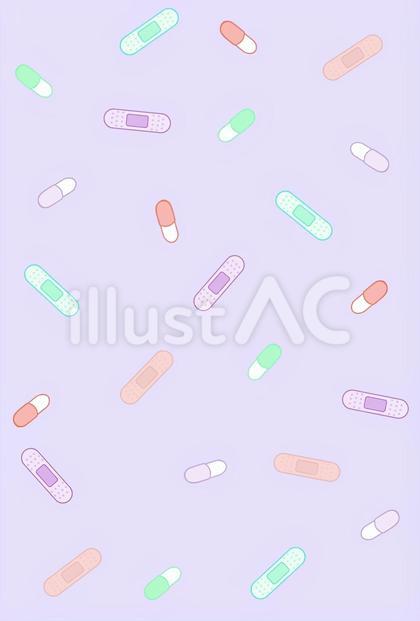 くすりとカットバン柄の背景壁紙★透過あり
