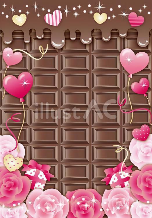 とろーりチョコとバラのフレーム（たて） バレンタイン,チョコレート,ハートのイラスト素材