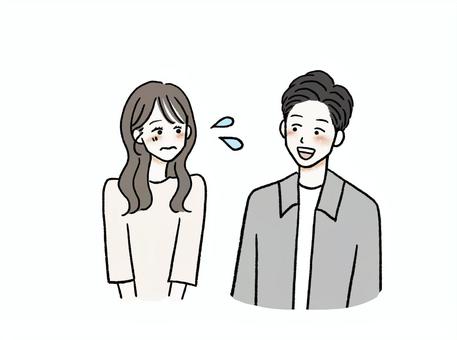 緊張して男性と上手く話せない女性 緊張,人見知り,異性,話題,不安,心配,オドオド,話せない,上手く,話すのイラスト素材