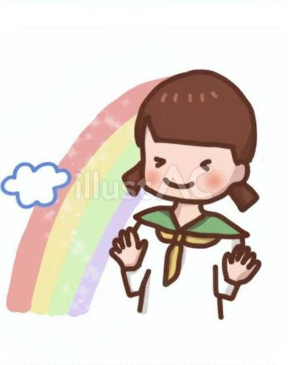 虹と、セーラー服のかわいい女の子 レインボー,女の子,笑顔のイラスト素材