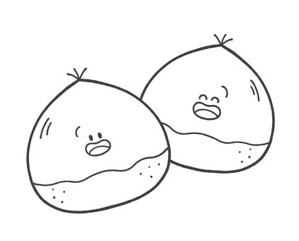 栗の白黒手描きイラスト2 栗,モノクロ,可愛い,秋,食べ物,クリ,手描き,挿絵,単品,10月のイラスト素材
