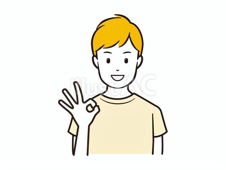 OKサインをする笑顔のTシャツ男性 男性,男の子,okサインのイラスト素材