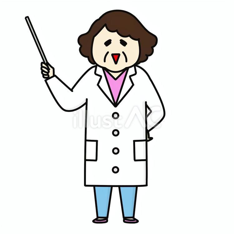 指示棒を持つ白衣の中年女性 おばさん,説明,案内のイラスト素材