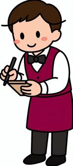 赤のスタッフのメモポーズです。 レストラン,スタッフ,シンプル,従業員,飲食店,接客,サービス,店員,接客業,カフェのイラスト素材