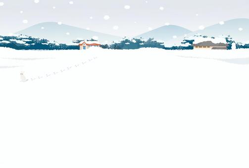 かわいい冬のお便りイラスト 日本の風景 寒中お見舞い,挨拶状,ポストカード,ハガキ,冬,雪景色,和風,日本,風景,田舎のイラスト素材