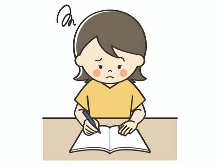 問題が解けない若い女性 勉強,宿題,学習,悩む,困る,考える,わからない,解けない,難しい,疑問のイラスト素材