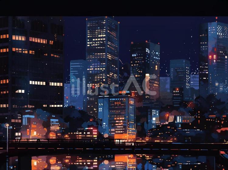 オフィス街夜景 オフィス街,都会,街のイラスト素材