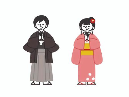 お参りをする男女 お参りをする男女 人,正月,年賀状,初詣,お賽銭,お参り,参拝,合掌,男性,女性のイラスト素材