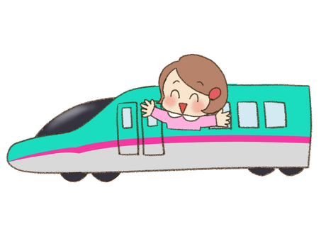はやぶさでおでかけする女の子 視覚支援,お支度ボード,絵カード,スケジュール,子ども,新幹線,はやぶさ,旅行,おでかけのイラスト素材