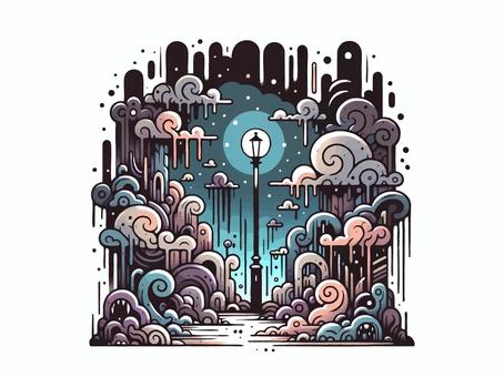 幻想的な月夜と街灯