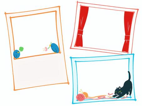 写真フレーム 写真フレーム フォトフレーム,写真,動物,鳥,クローバー,ネコ,毛糸,伸び,カーテンのイラスト素材