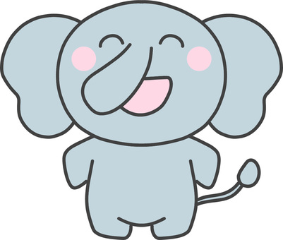 にこにこ笑顔のぞうのかわいいイラスト 動物,ゾウ,ぞう,ブルー,水色,青,くすみカラー,かわいい,ゆるい,象のイラスト素材