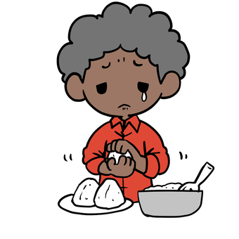 おにぎりを握る泣くアフロ男性 アフロ,おにぎり,握る,泣く,涙,悲しい,不満,不安,日常,ストレスのイラスト素材