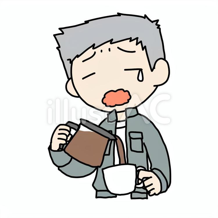 あくびしながらコーヒーを淹れるおじいさん おじいさん,コーヒー,淹れるのイラスト素材