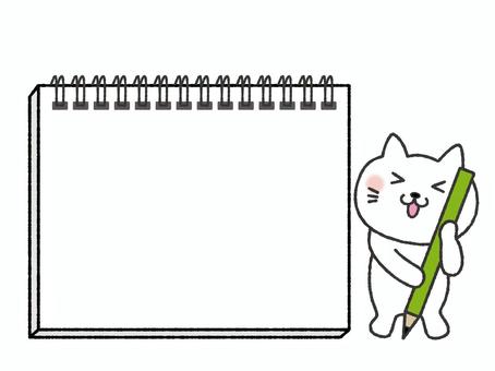 リングノートと猫　フレーム ノート,リングノート,猫,フレーム,枠,シンプル,メッセージカード,グリーティングカード,メモ帳,鉛筆のイラスト素材