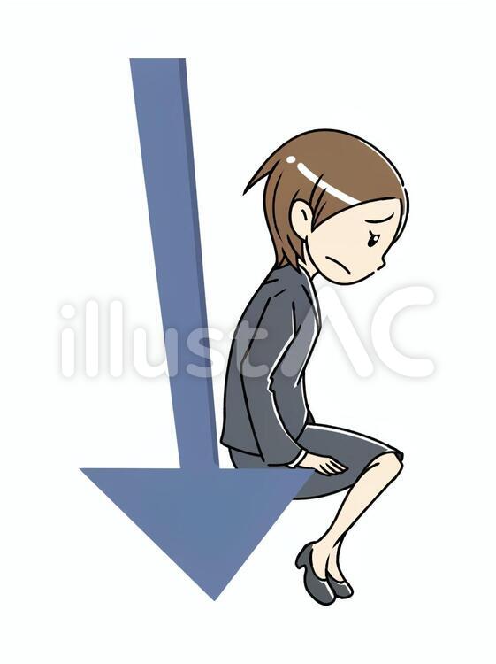 気持ちが沈んだ女性　下降　深刻　鬱 悩み,鬱,深刻のイラスト素材