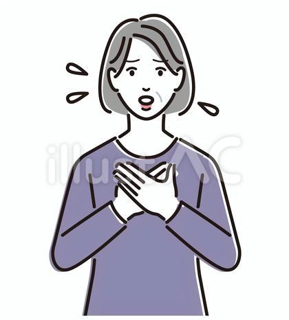 胸に手を当て心配するシニア女性