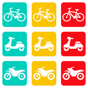 二輪車スタンプアイコン 信号カラーセット 自転車,バイク,原付,二輪車,オートバイ,スクーター,単車,原動機付自転車,自動二輪車,シグナルのイラスト素材