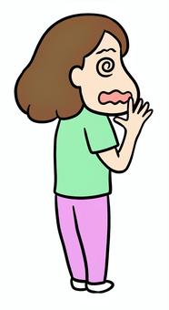パニックになり目が回っている女性 緊張,目,回る,パニック,女性,コミカル,焦る,動揺,あたふた,困惑のイラスト素材