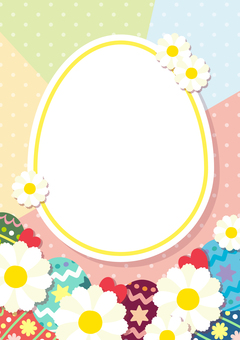 イースターエッグのフレームと花01 イースター,イースターエッグ,花,マーガレット,春,かわいい,おしゃれ,コピースペース,イラスト,素材のイラスト素材