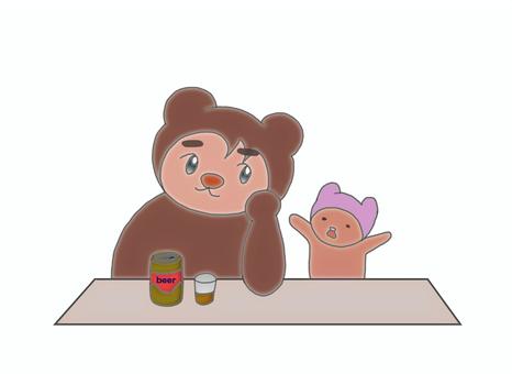 クマの着ぐるみを着た人の晩酌 クマの着ぐるみを着た人の晩酌 着ぐるみ,ビール,晩酌,子グマ,くつろぎ,まったりのイラスト素材