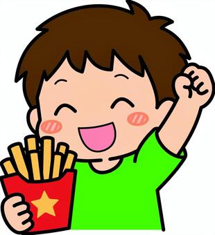緑のフライドポテトの男子です。 フライドポテト,シンプル,食べる,食事,ファストフード,テイクアウト,ポテト,幸せ,食べ物,昼食のイラスト素材